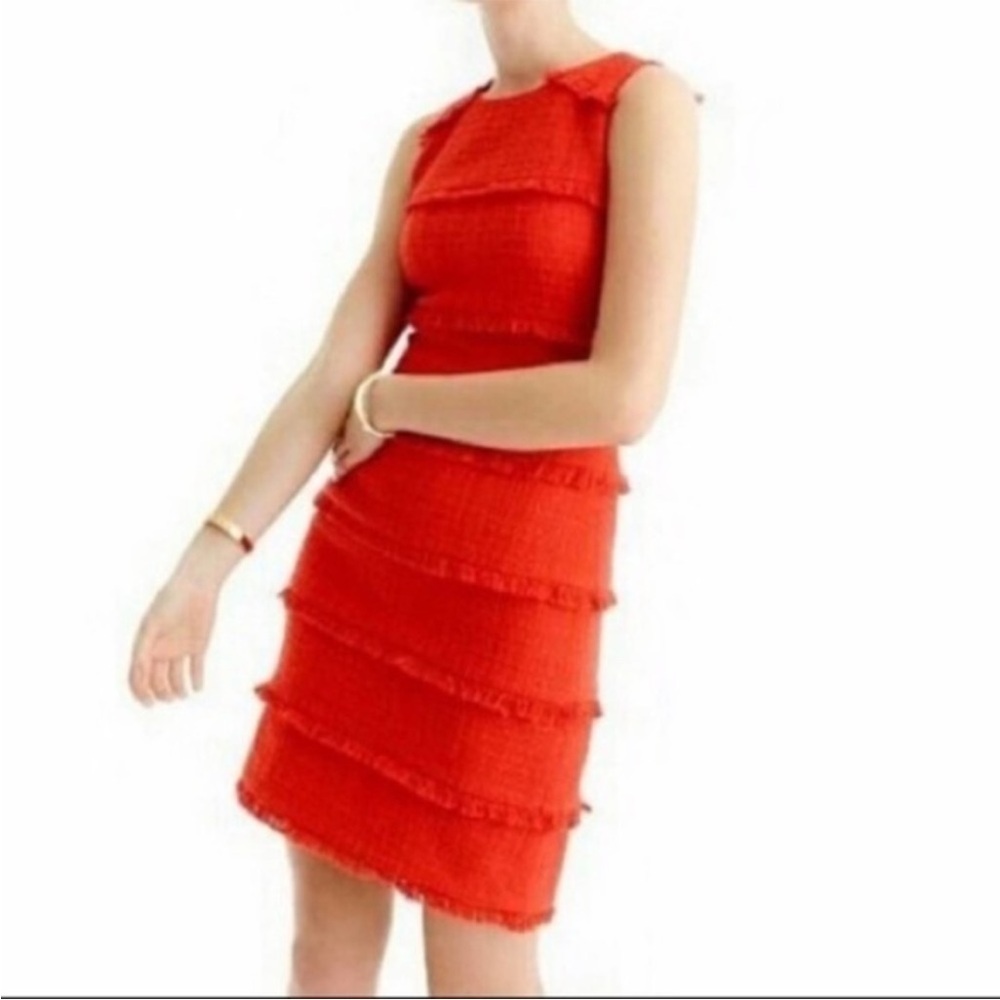 J. Crew Orange Fringe Tweed Sheath Dress Size 8